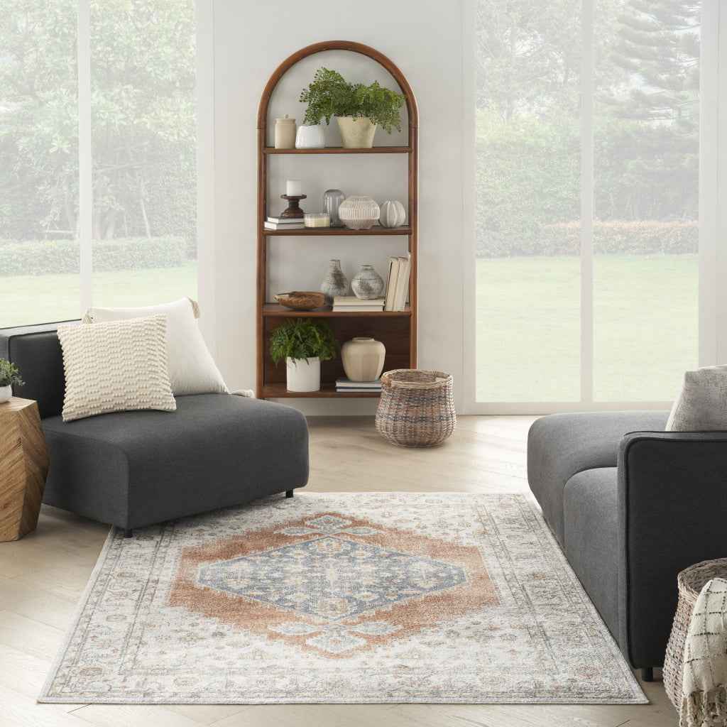 7' X 9' Gray Oriental Power Loom Distressed Washable Area Rug