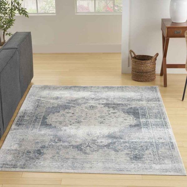 7' X 9' Blue Oriental Power Loom Distressed Washable Area Rug