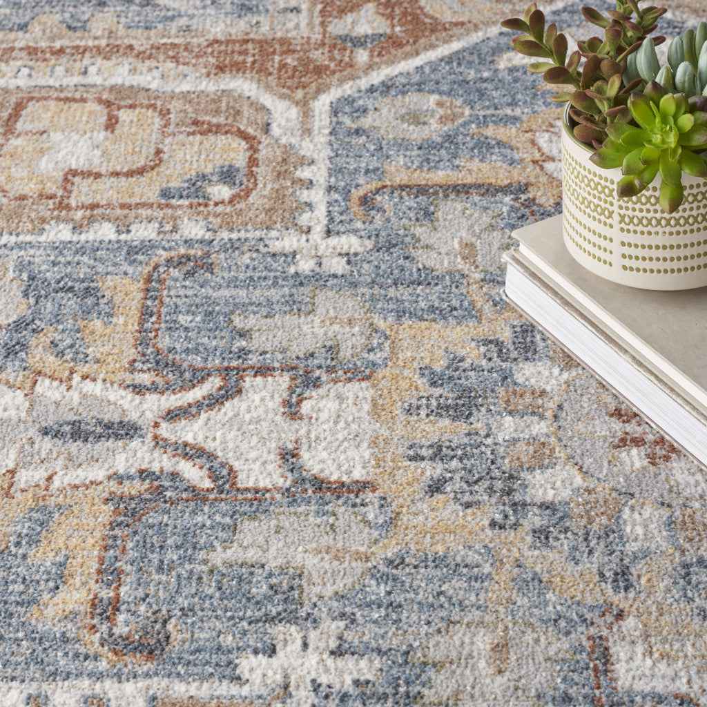 8' X 10' Denim Blue Oriental Power Loom Washable Area Rug