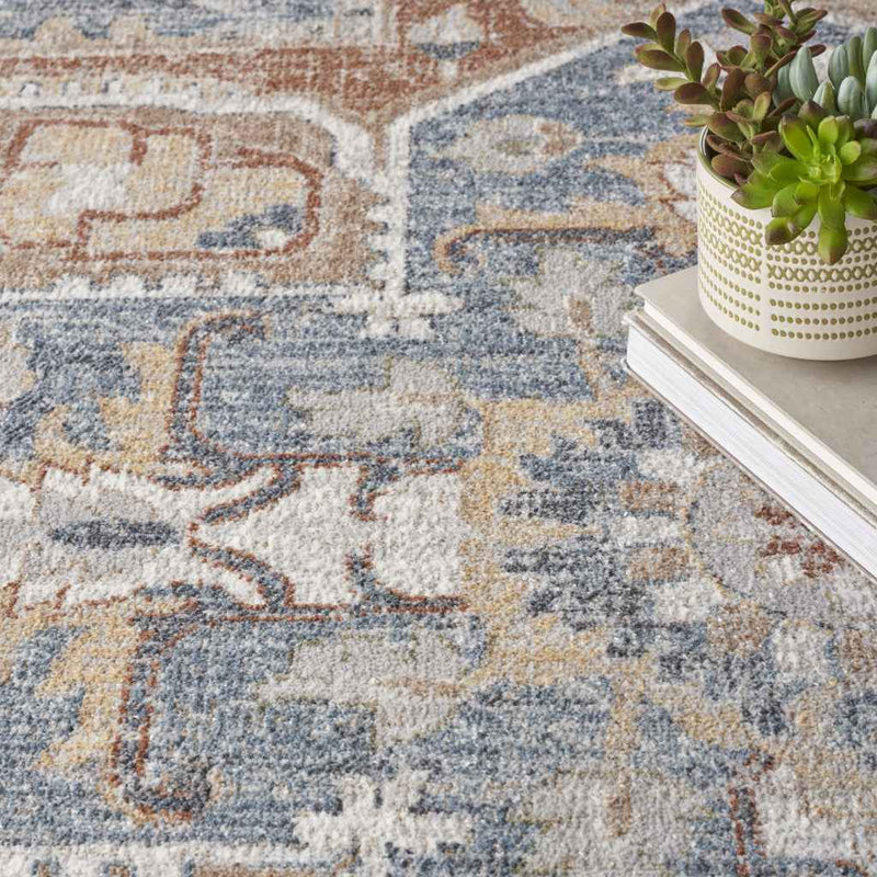 8' X 10' Denim Blue Oriental Power Loom Washable Area Rug