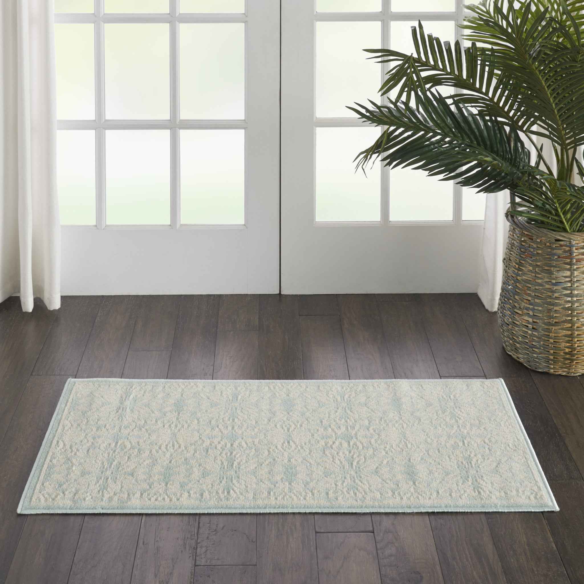 2' X 4' Aqua Floral Power Loom Area Rug