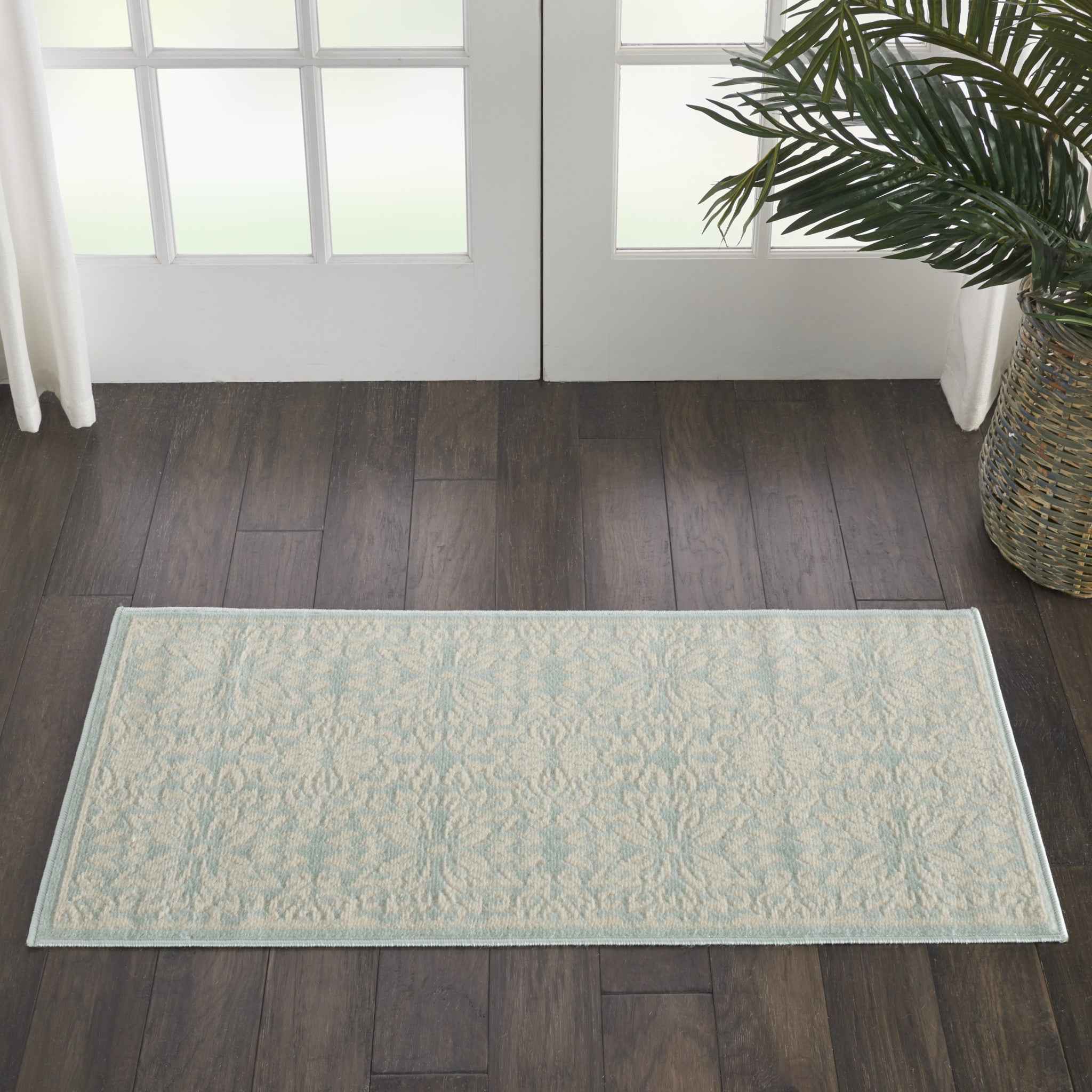 2' X 4' Aqua Floral Power Loom Area Rug