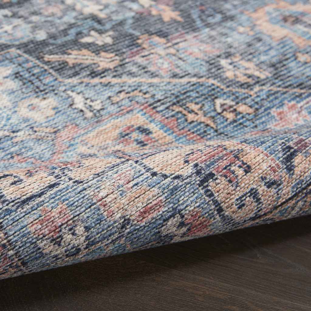 10' Blue Floral Power Loom Distressed Washable Runner Rug