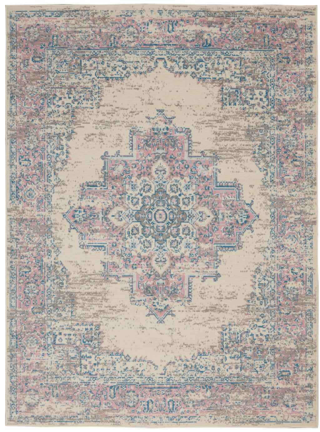 5' X 7' Pink Damask Power Loom Area Rug