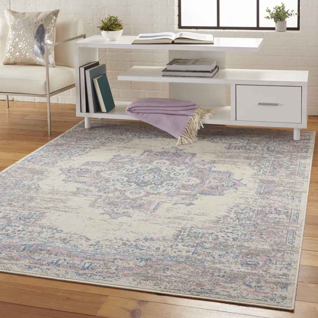 5' X 7' Pink Damask Power Loom Area Rug