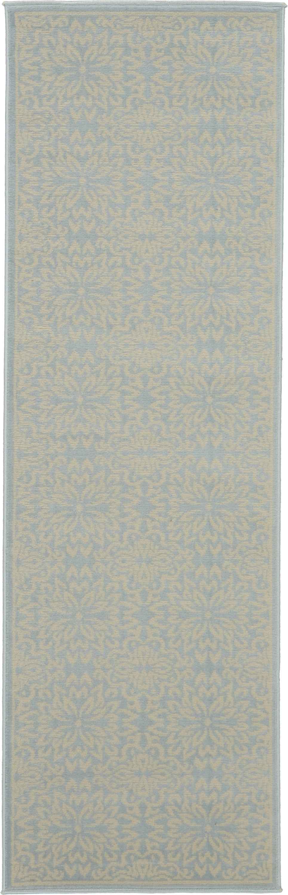 7' Light Blue Floral Power Loom Runner Rug