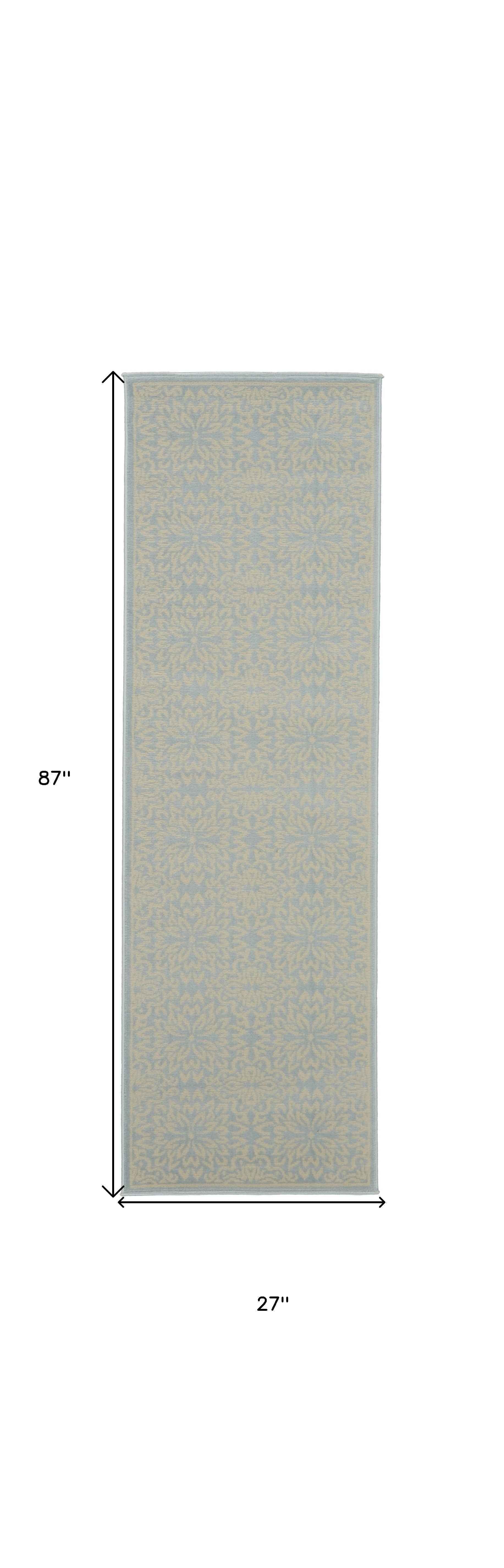 7' Light Blue Floral Power Loom Runner Rug
