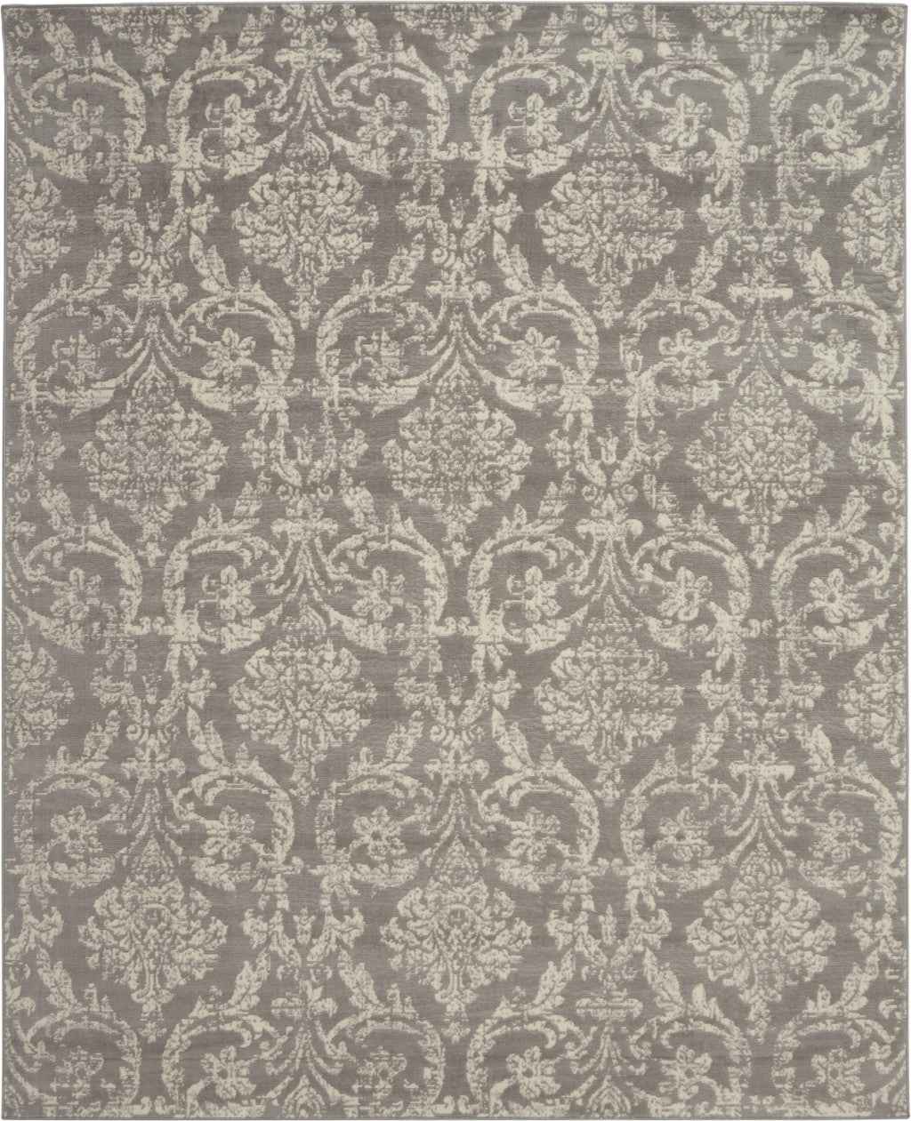 8' X 10' Gray Damask Power Loom Area Rug