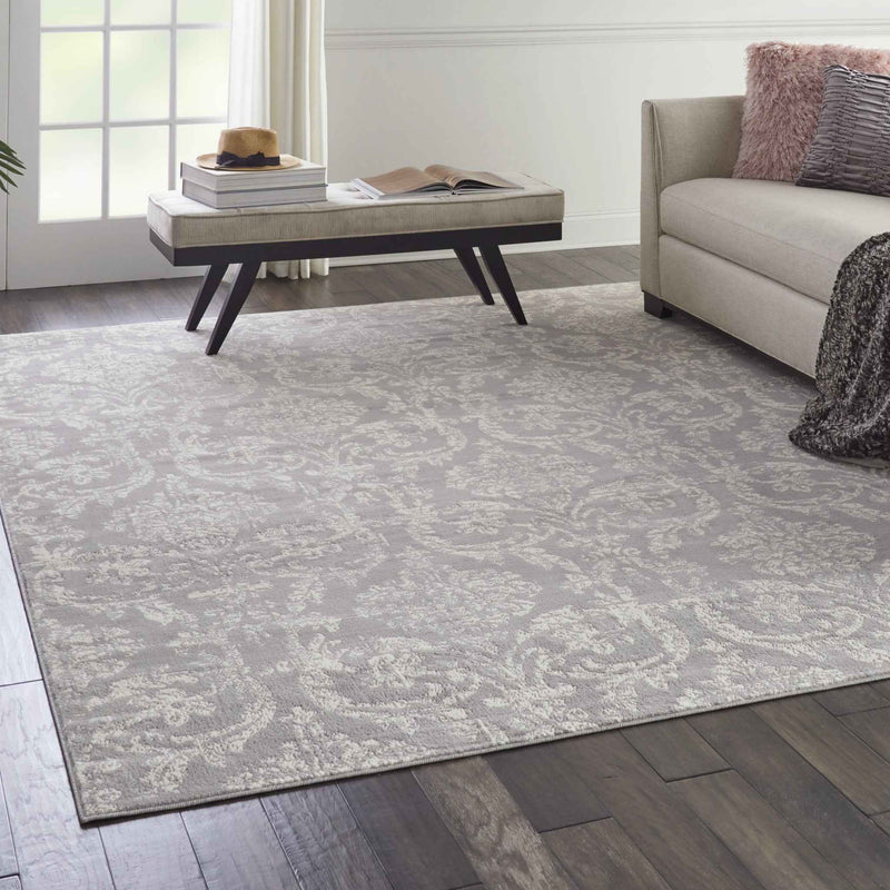 8' X 10' Gray Damask Power Loom Area Rug