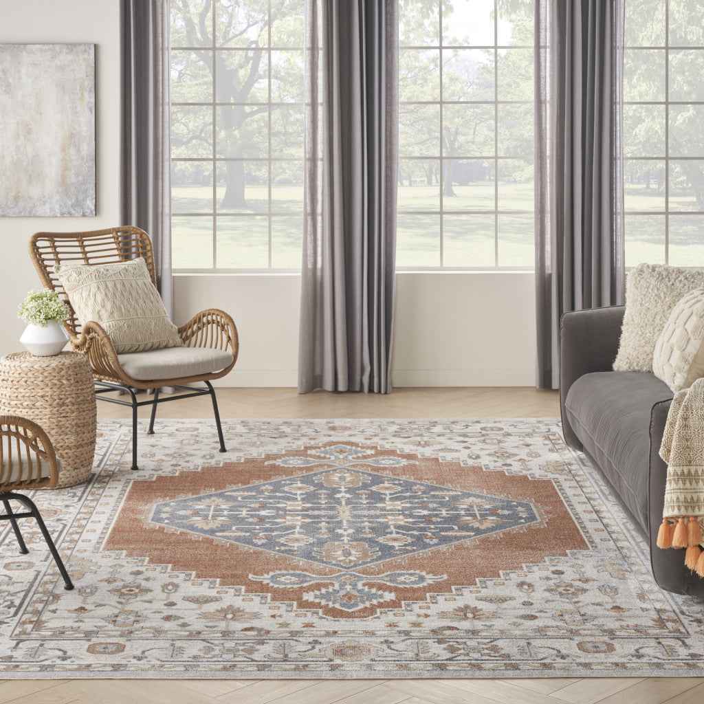 9' X 12' Gray Oriental Power Loom Distressed Area Rug