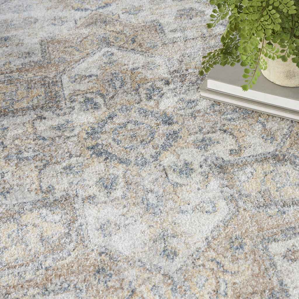 7' x 9' Silver Oriental Power Loom Washable Area Rug