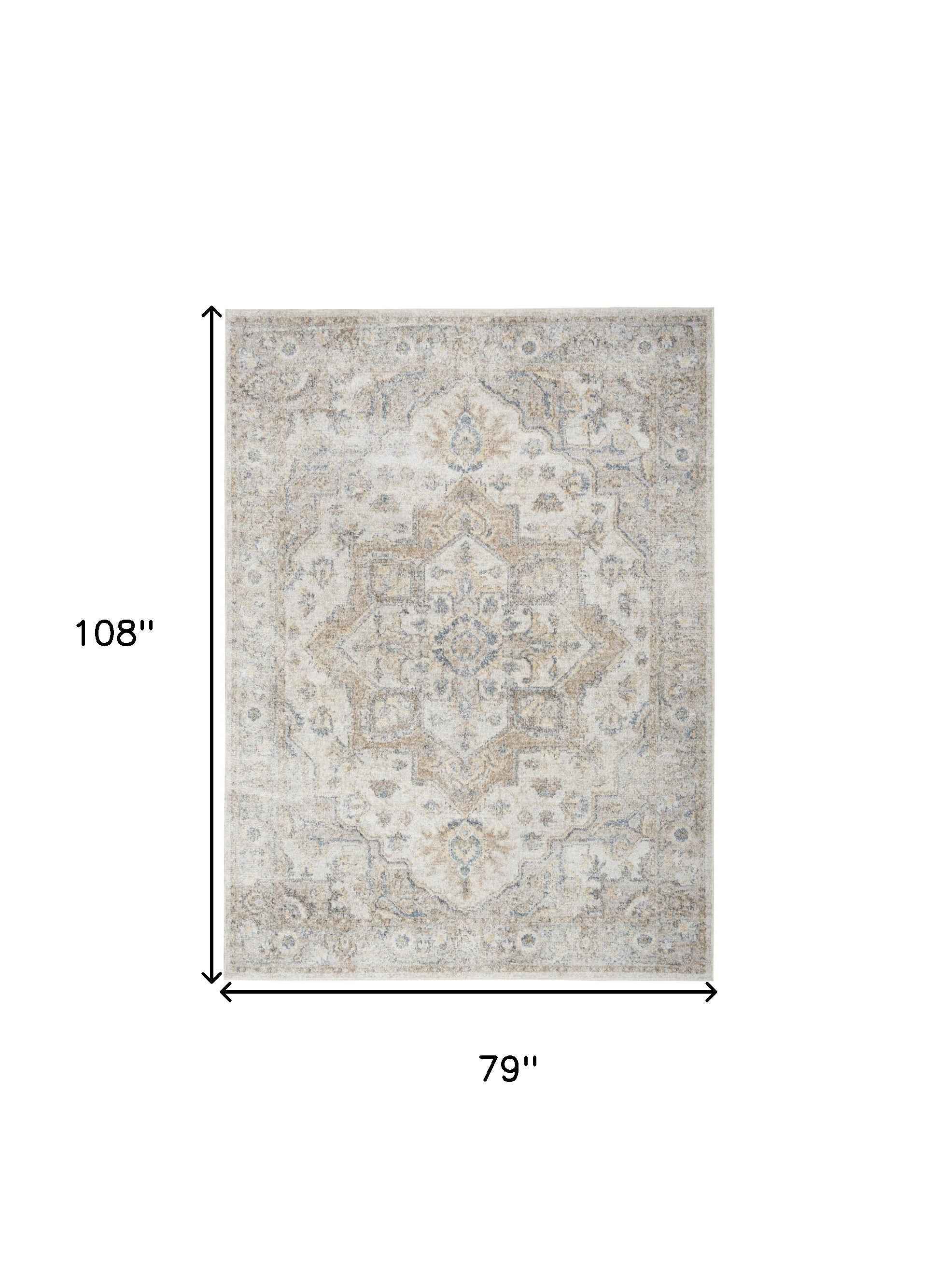 7' x 9' Silver Oriental Power Loom Washable Area Rug