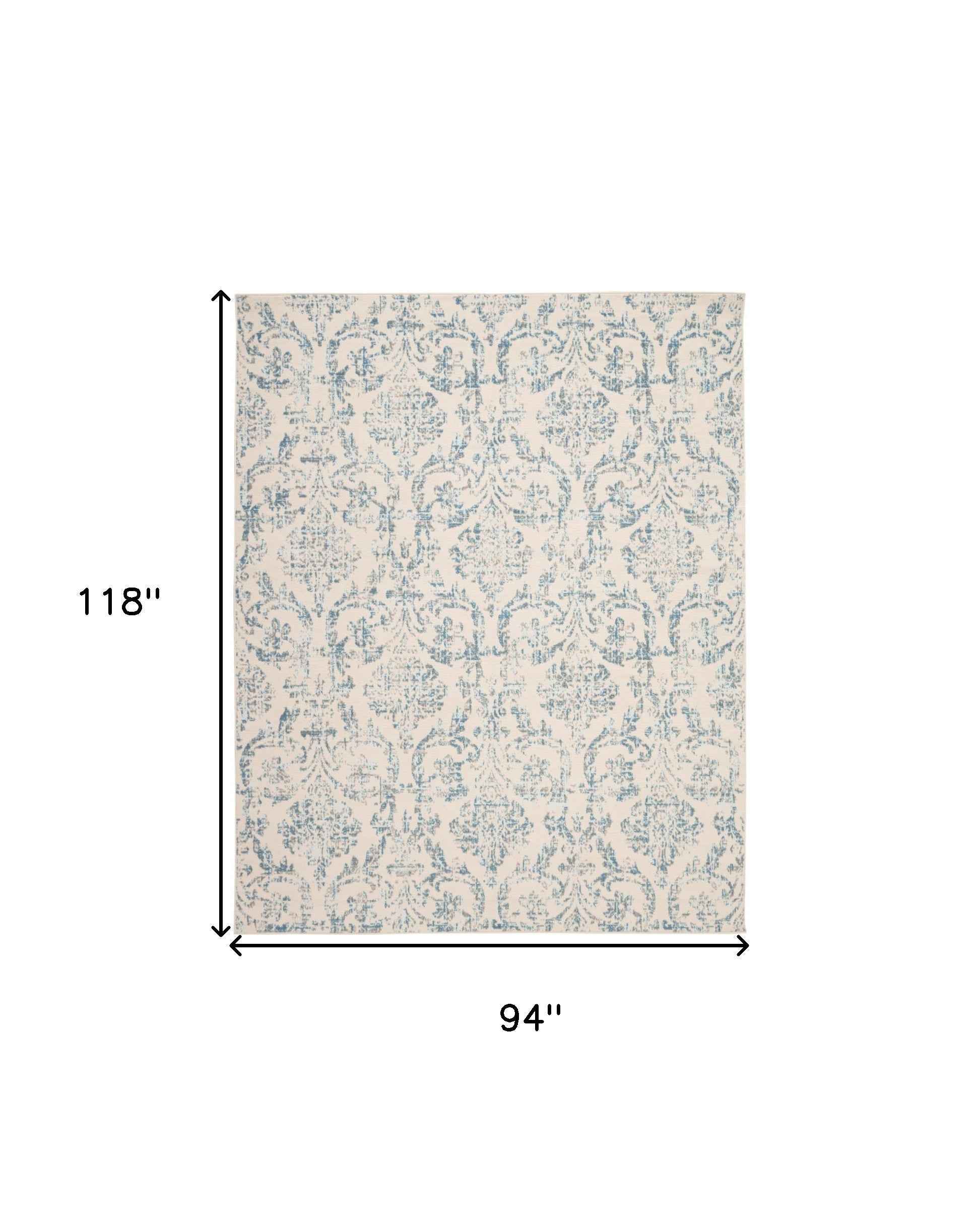 8' x 10' Cream Damask Power Loom Non Skid Area Rug