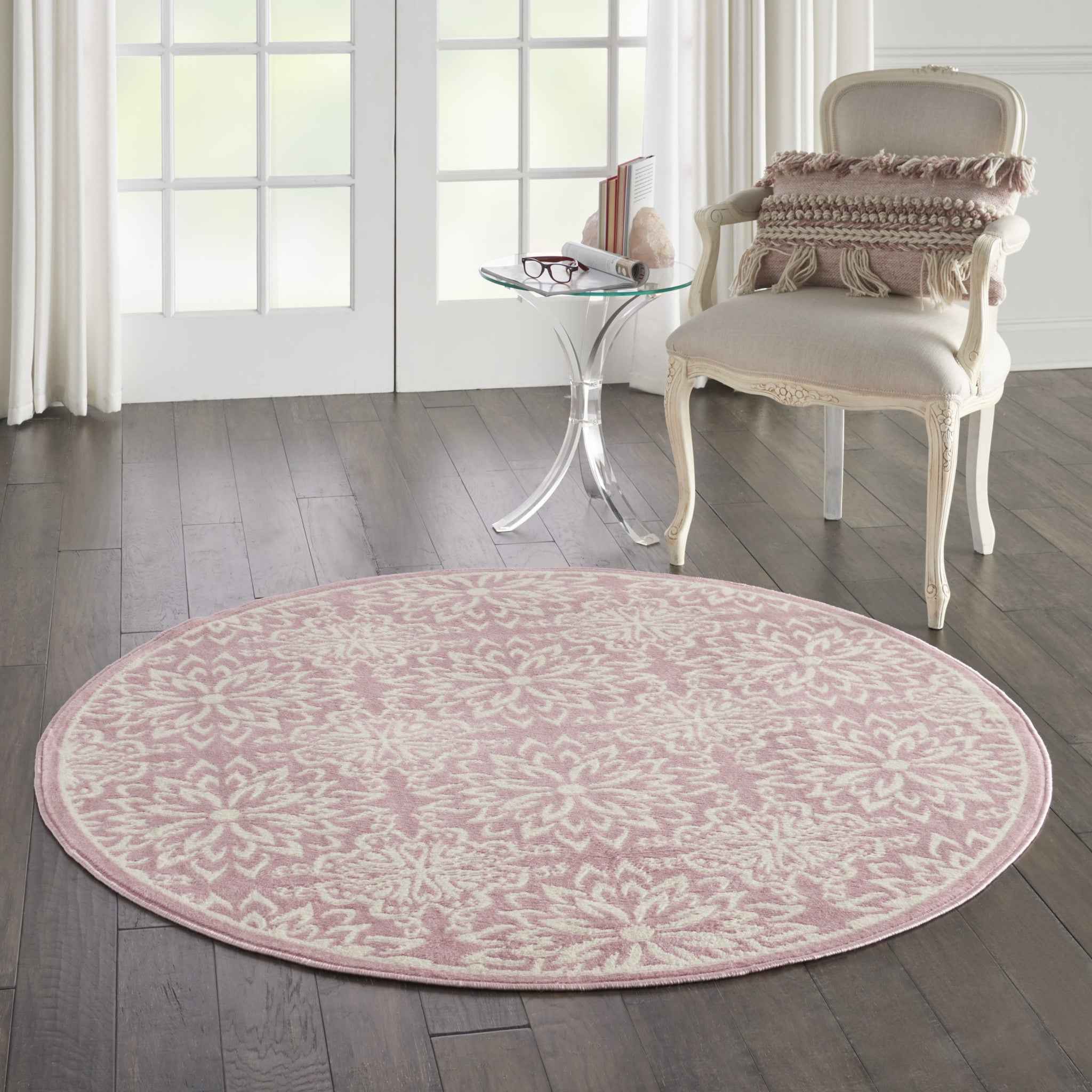 5' Pink Round Floral Power Loom Area Rug