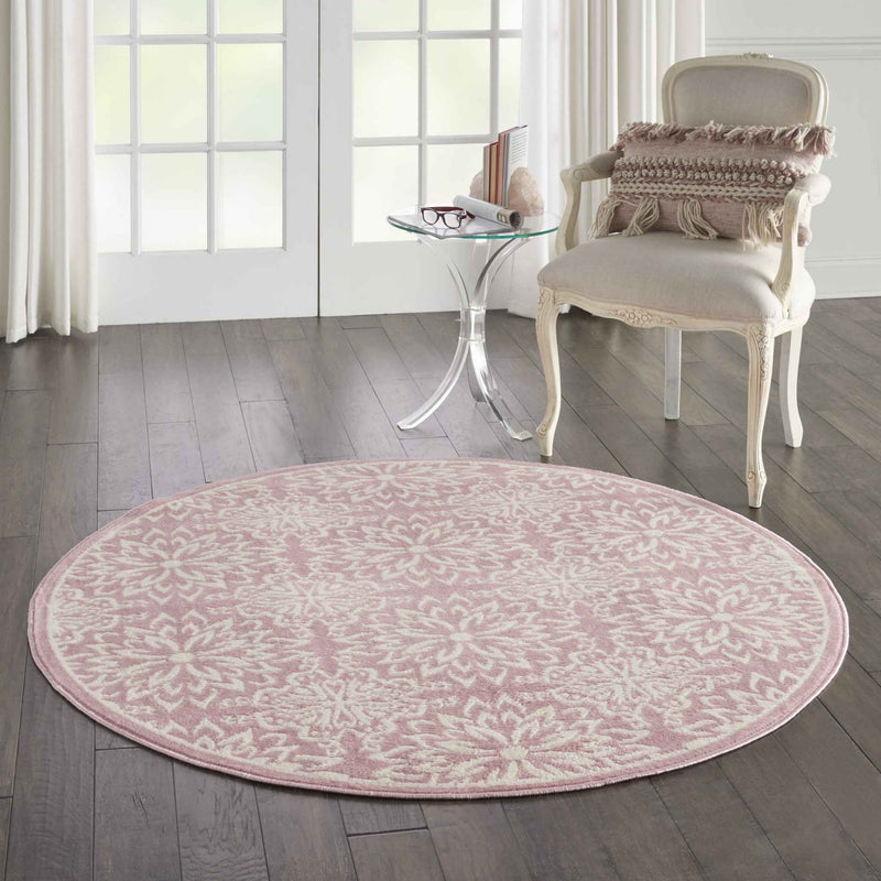 5' Pink Round Floral Power Loom Area Rug