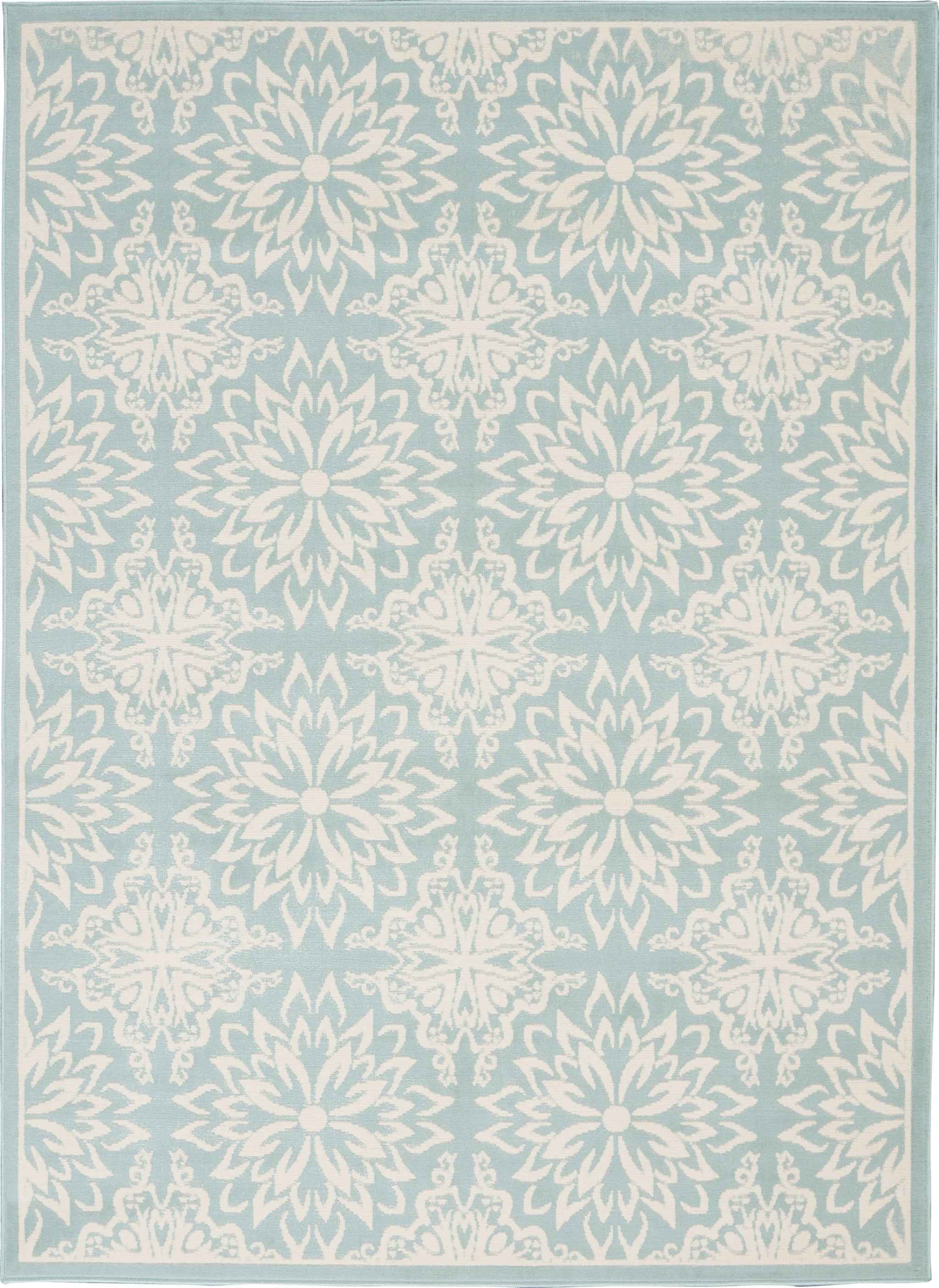 4' X 6' Aqua Floral Power Loom Area Rug