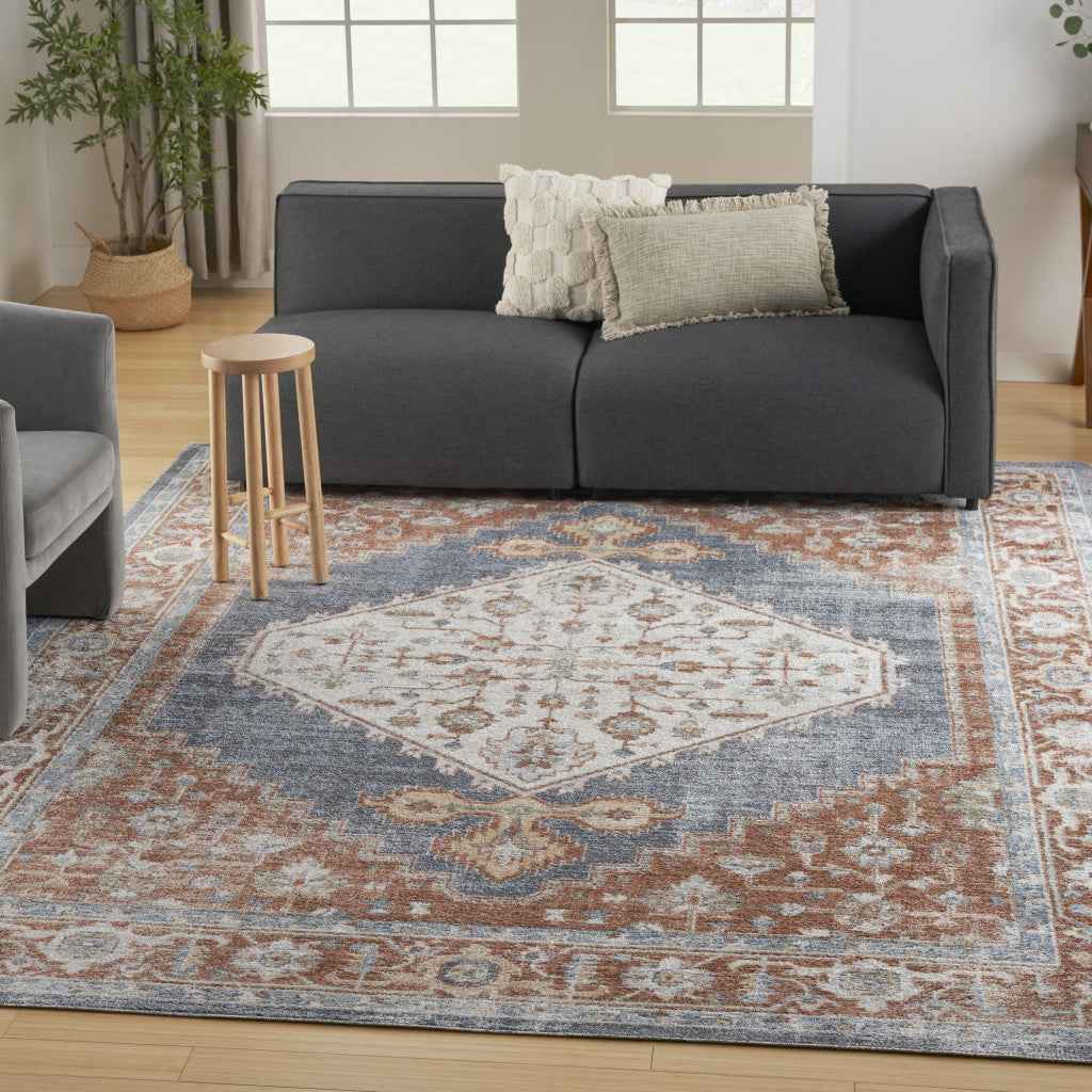 9' x 12' Ivory Oriental Power Loom Distressed Area Rug
