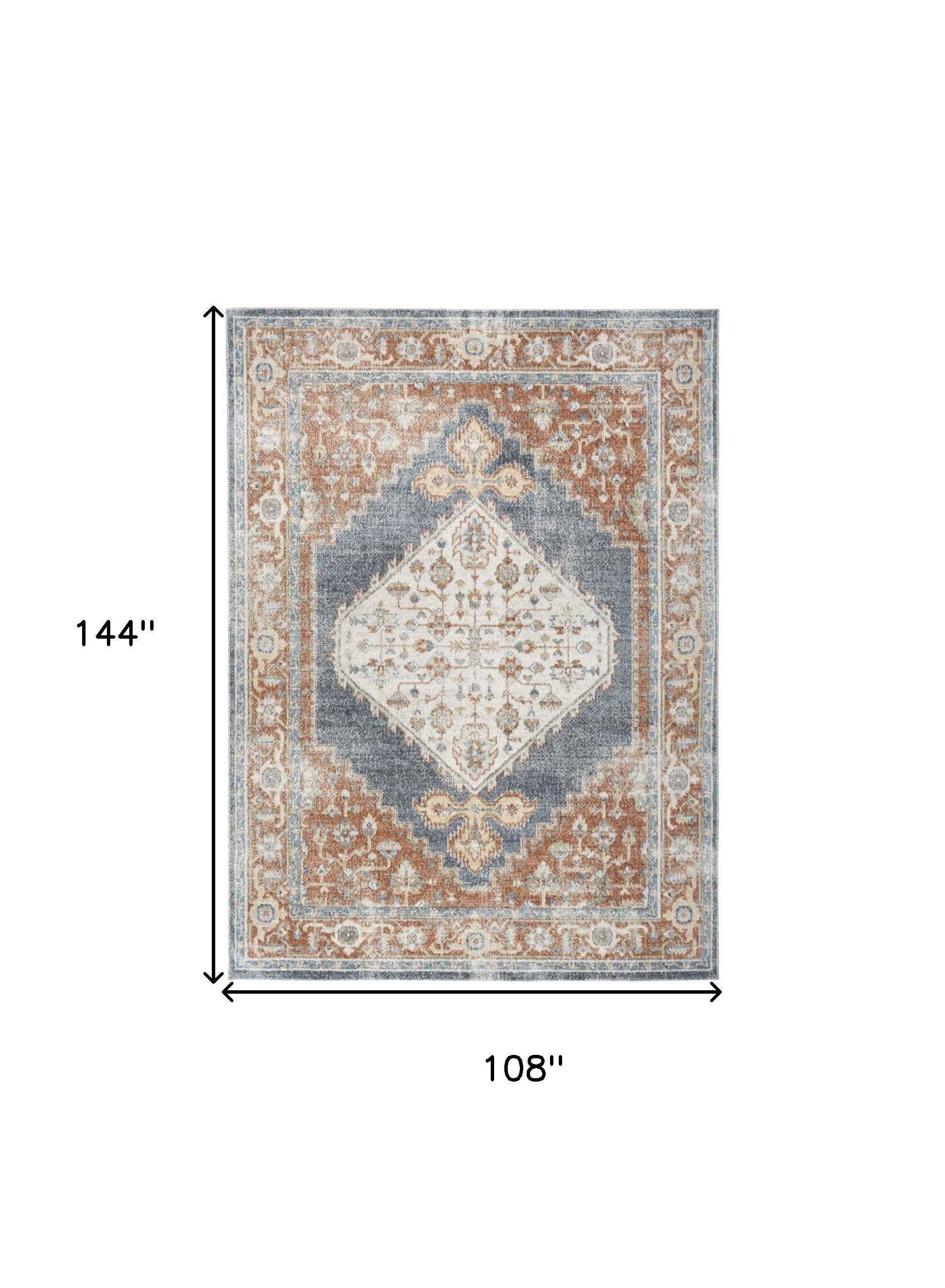 9' x 12' Ivory Oriental Power Loom Distressed Area Rug