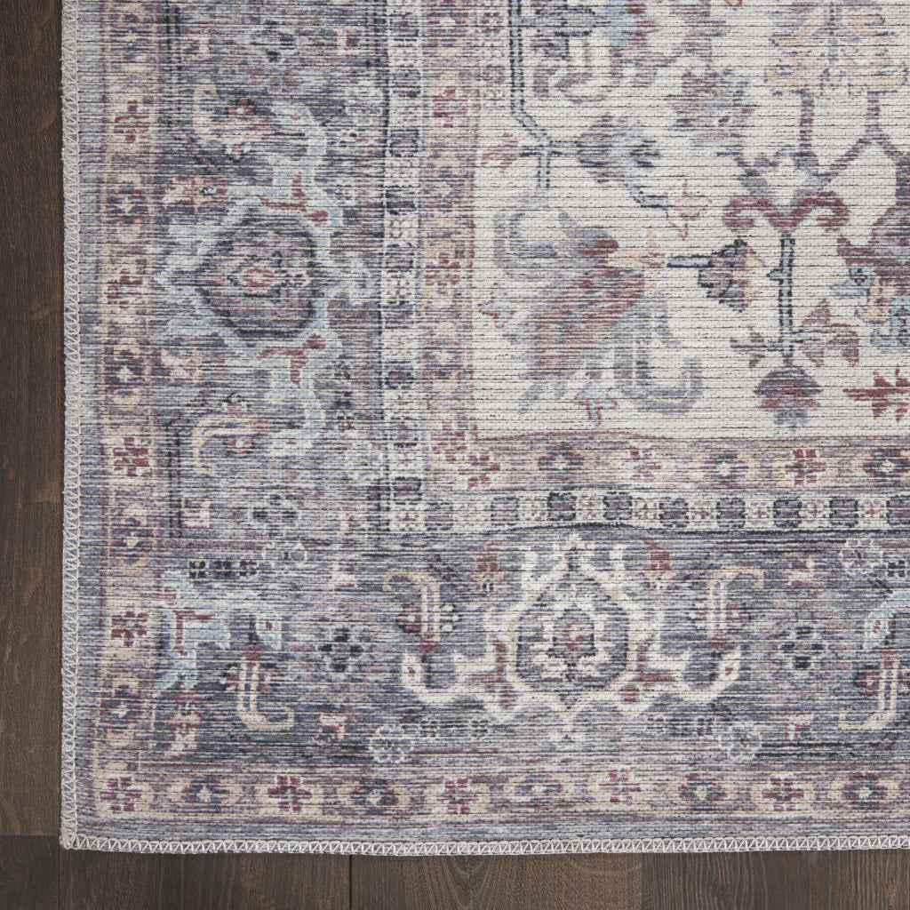 9' X 12' Gray Floral Power Loom Distressed Area Rug