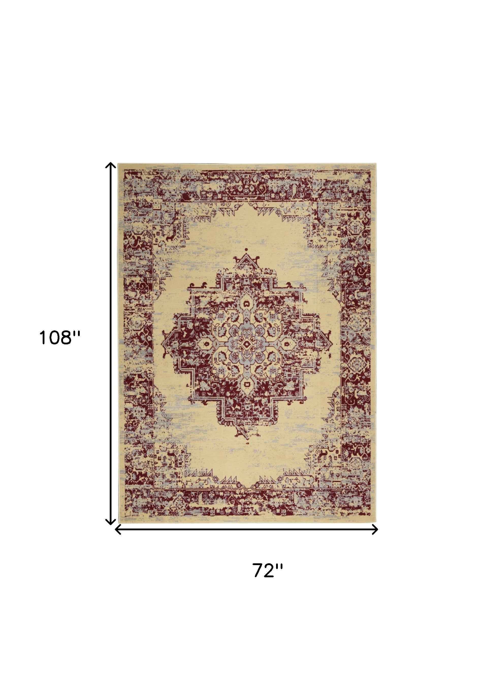 6' X 9' Cream Damask Power Loom Area Rug
