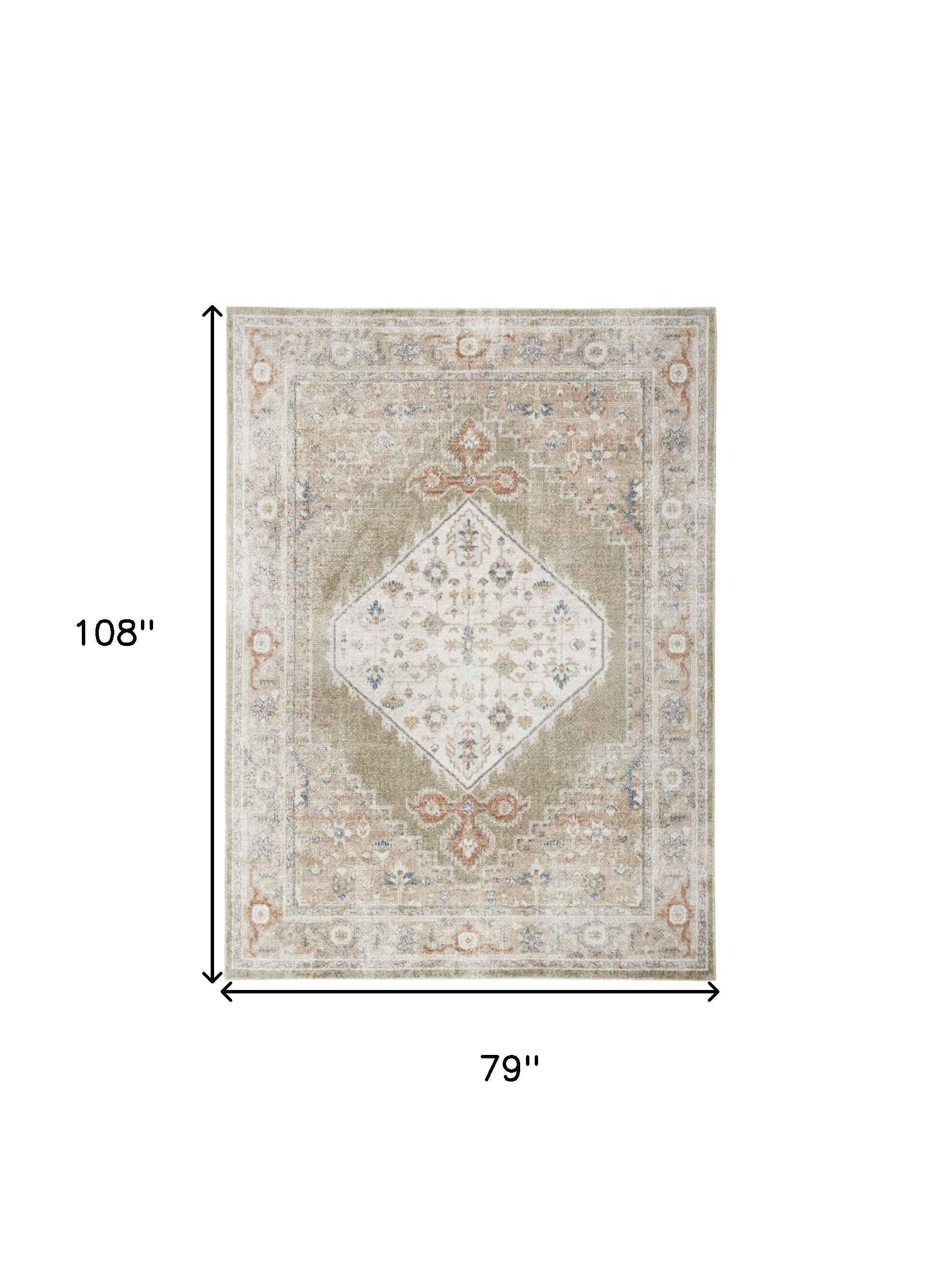 7' X 9' Sage Oriental Power Loom Distressed Washable Area Rug