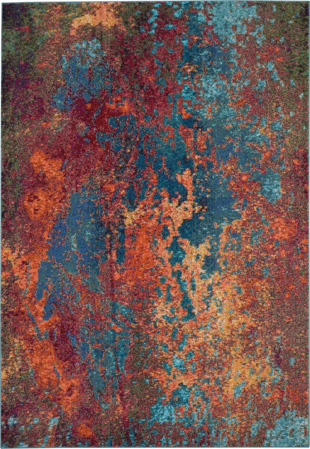 7' x 10' Blue and Orange Abstract Power Loom Area Rug