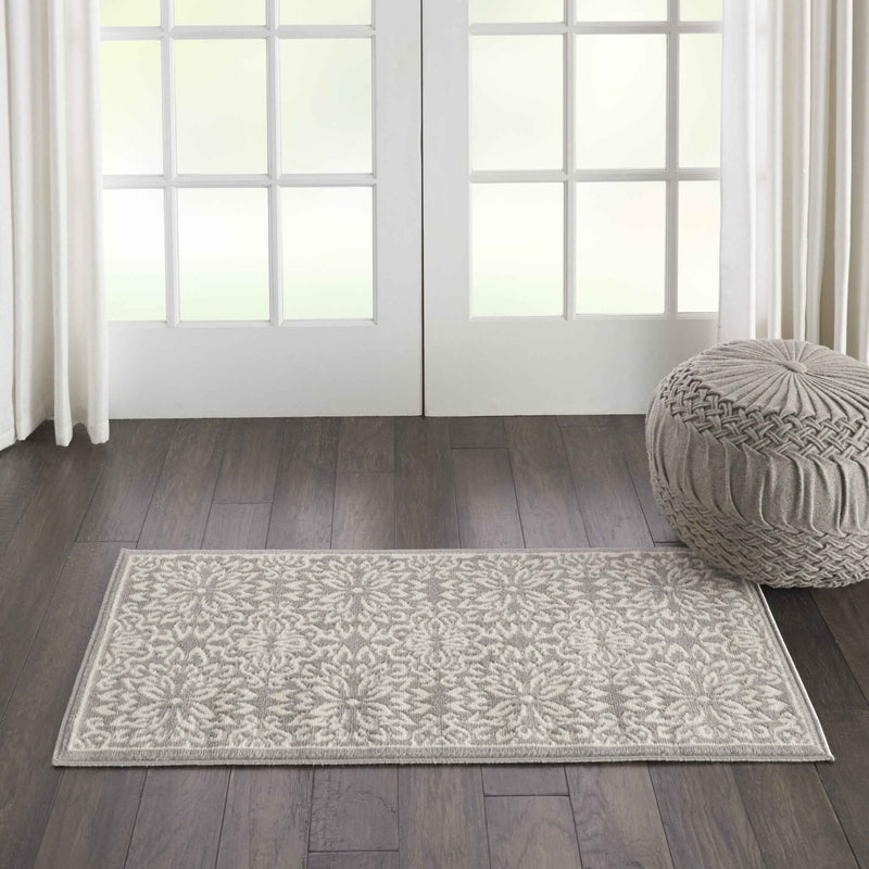 2' X 4' Gray Floral Power Loom Area Rug