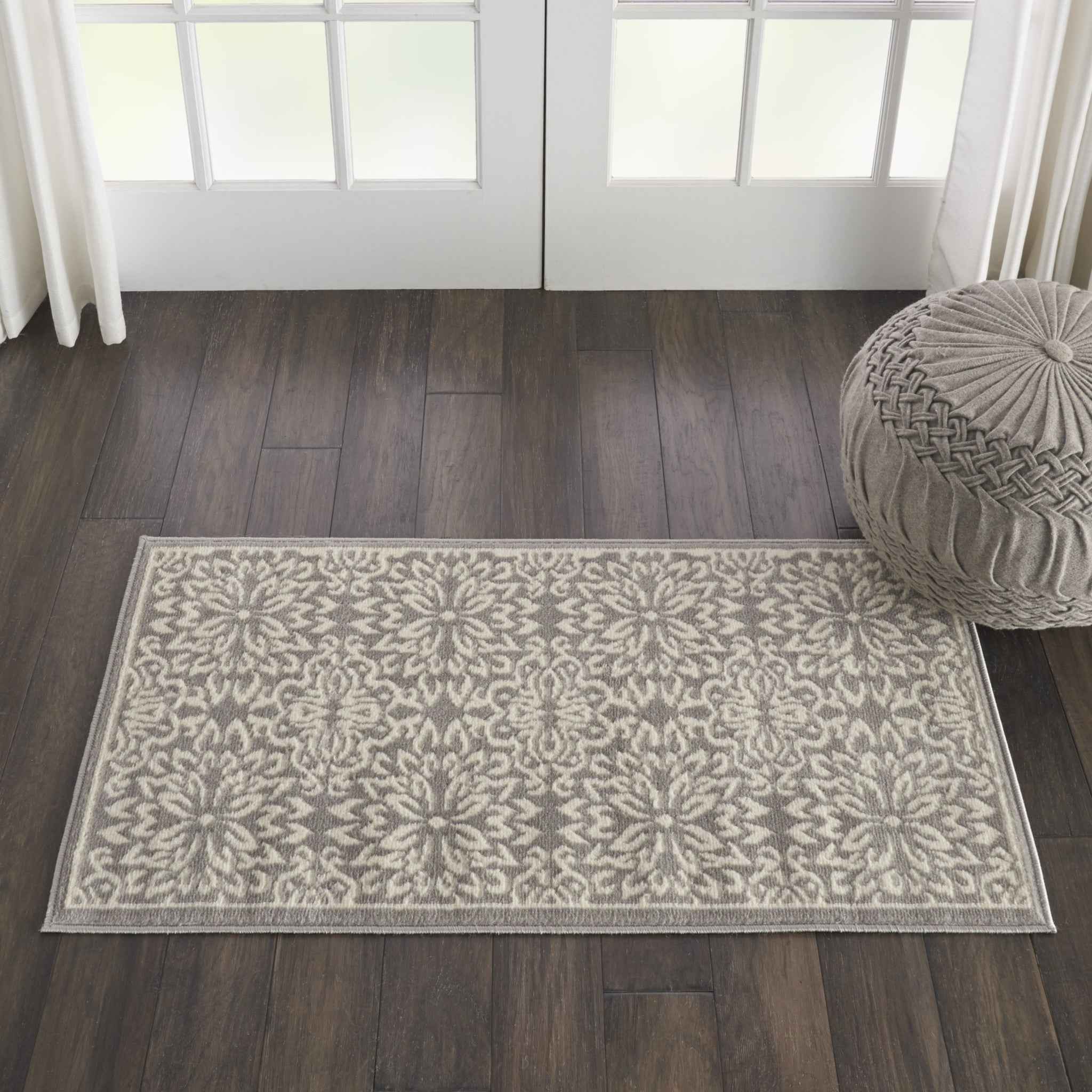 2' X 4' Gray Floral Power Loom Area Rug