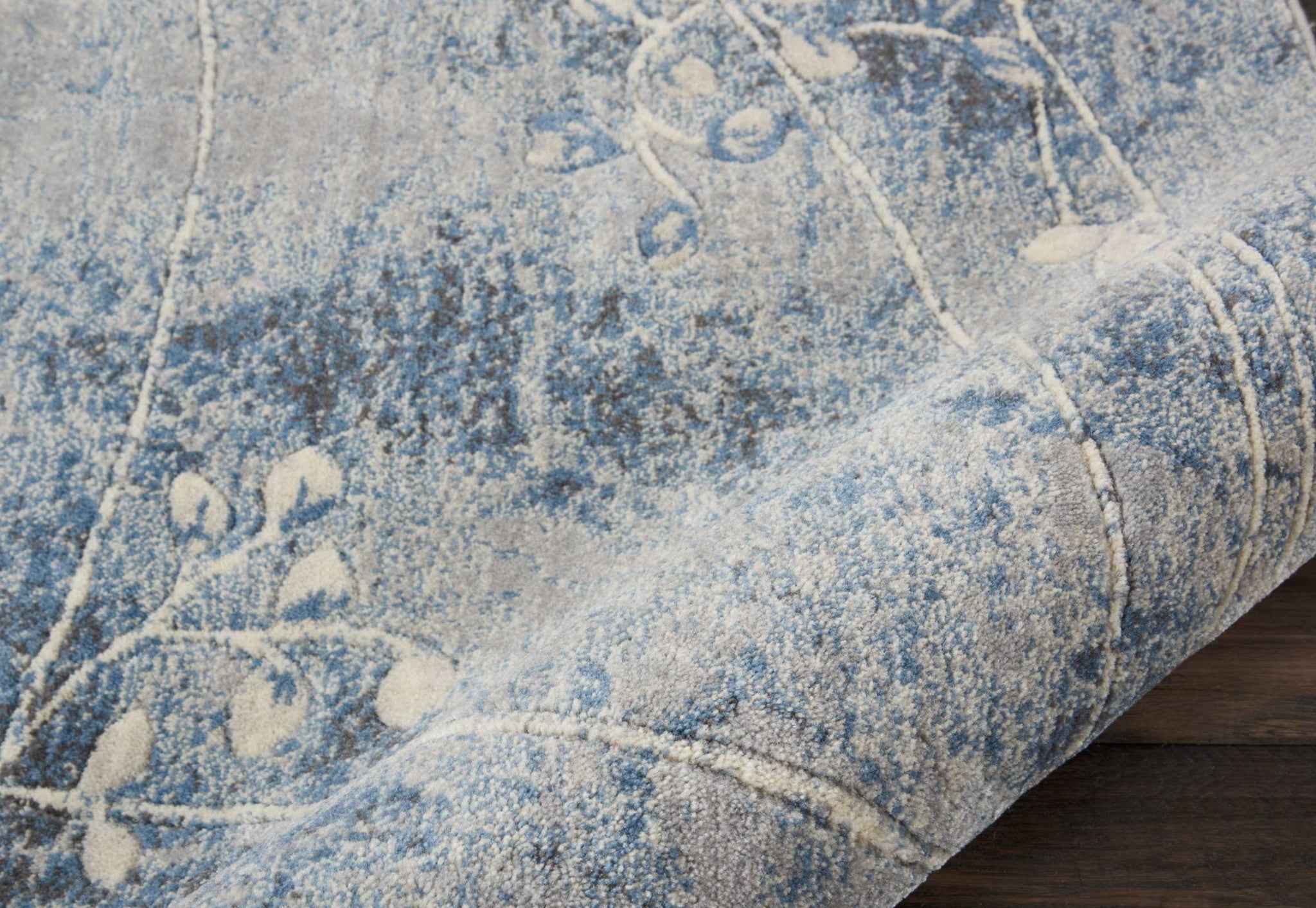 3' X 4' Blue Floral Power Loom Area Rug