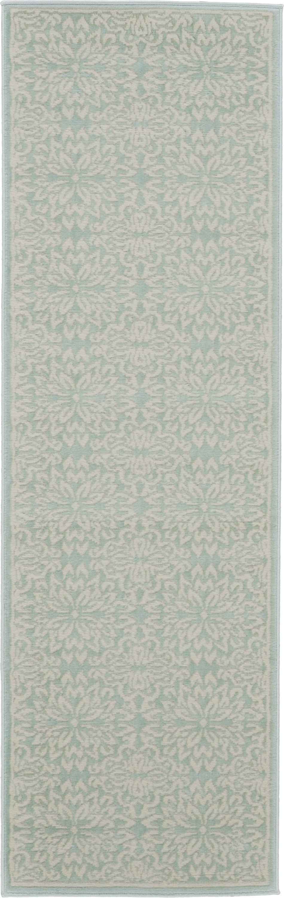 7' Aqua Floral Power Loom Runner Rug