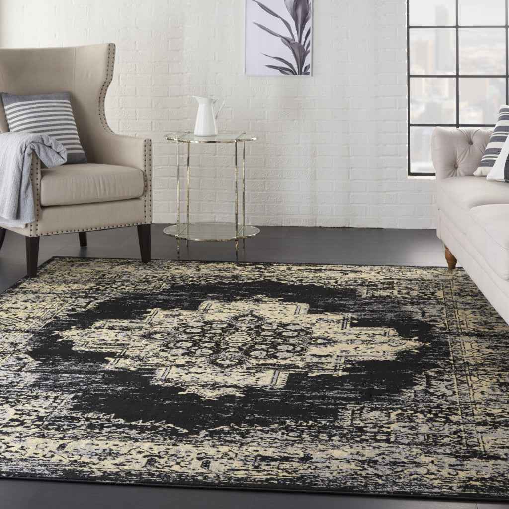 7' X 10' Cream Damask Power Loom Area Rug
