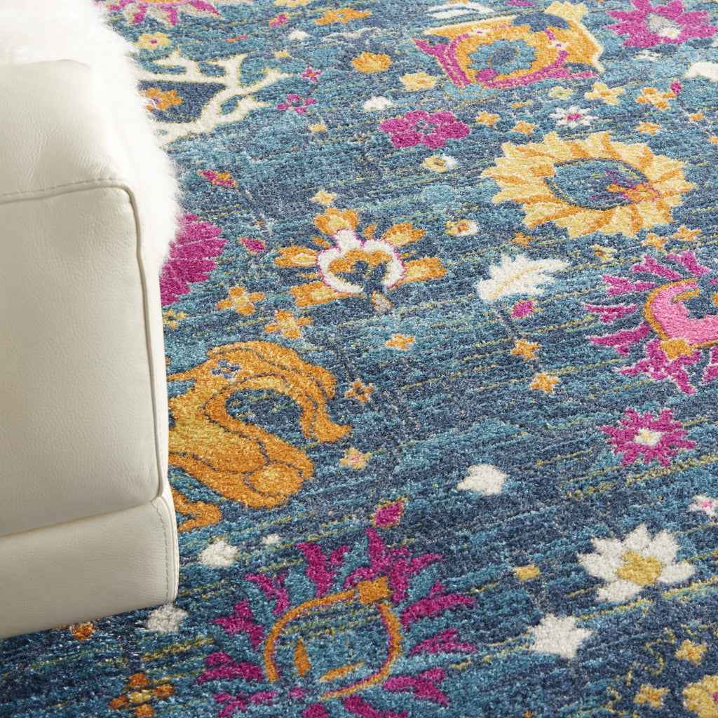 9' x 12' Blue Floral Power Loom Area Rug