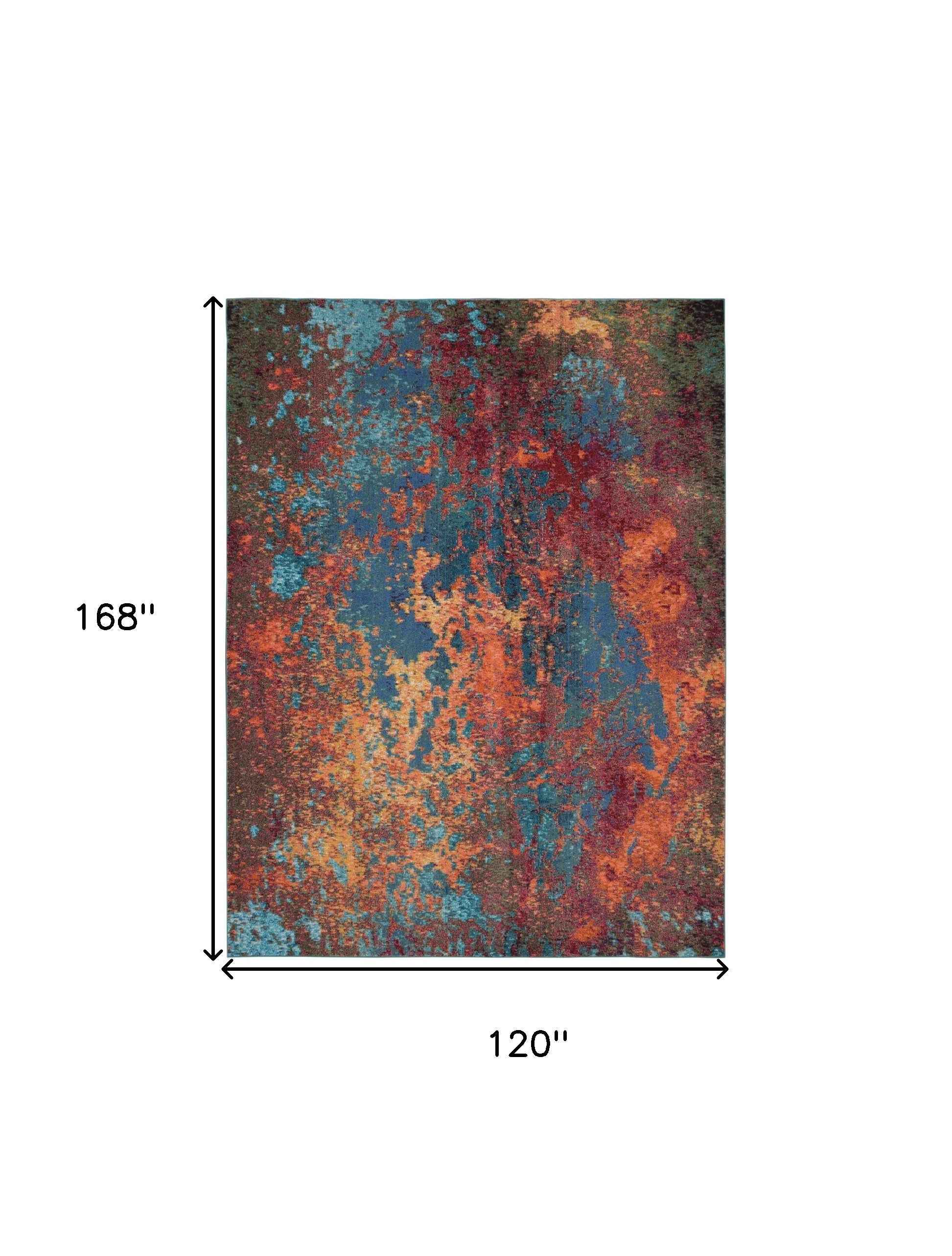 10' x 14' Blue and Orange Abstract Power Loom Area Rug