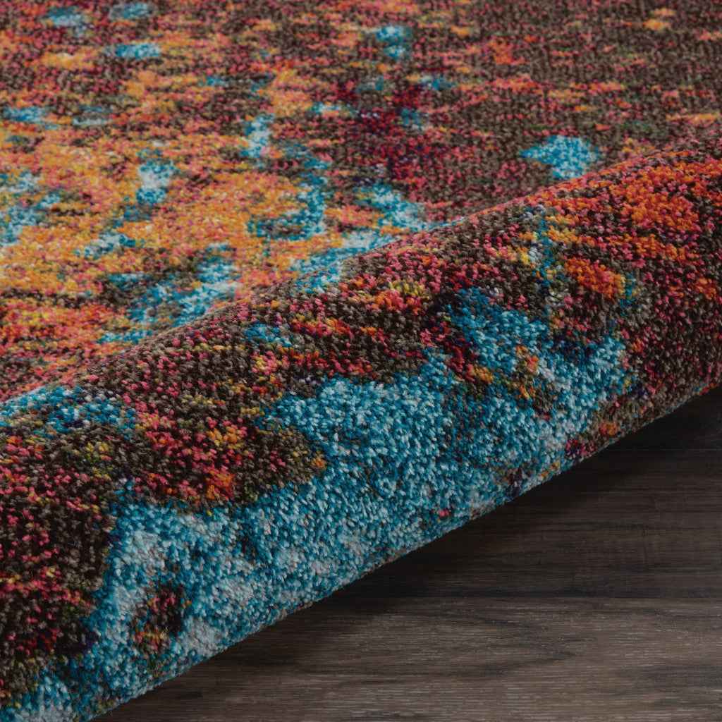 10' x 14' Blue and Orange Abstract Power Loom Area Rug