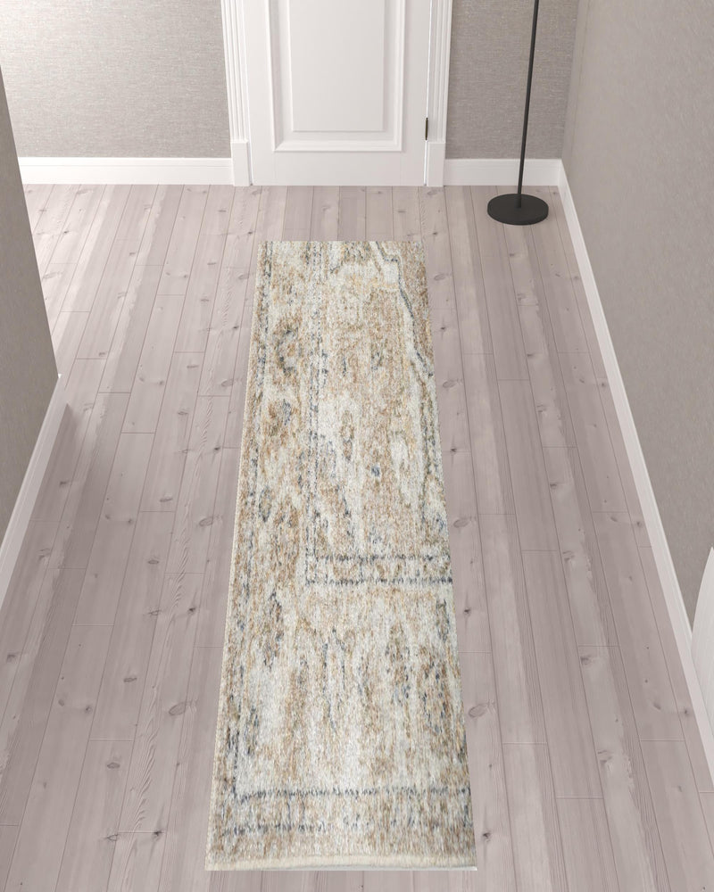 10' Beige Oriental Power Loom Washable Runner Rug
