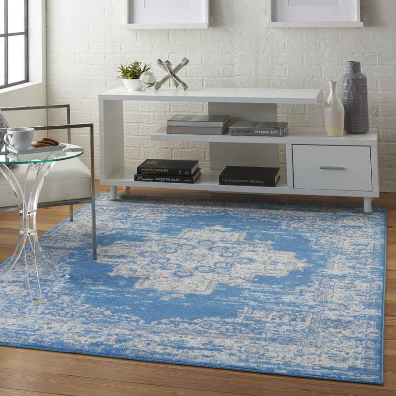 4' X 6' Blue Damask Power Loom Area Rug