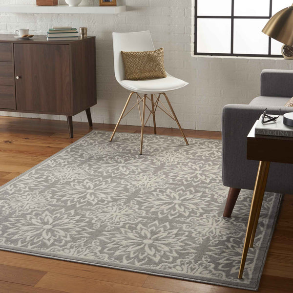6' X 9' Gray Floral Power Loom Area Rug