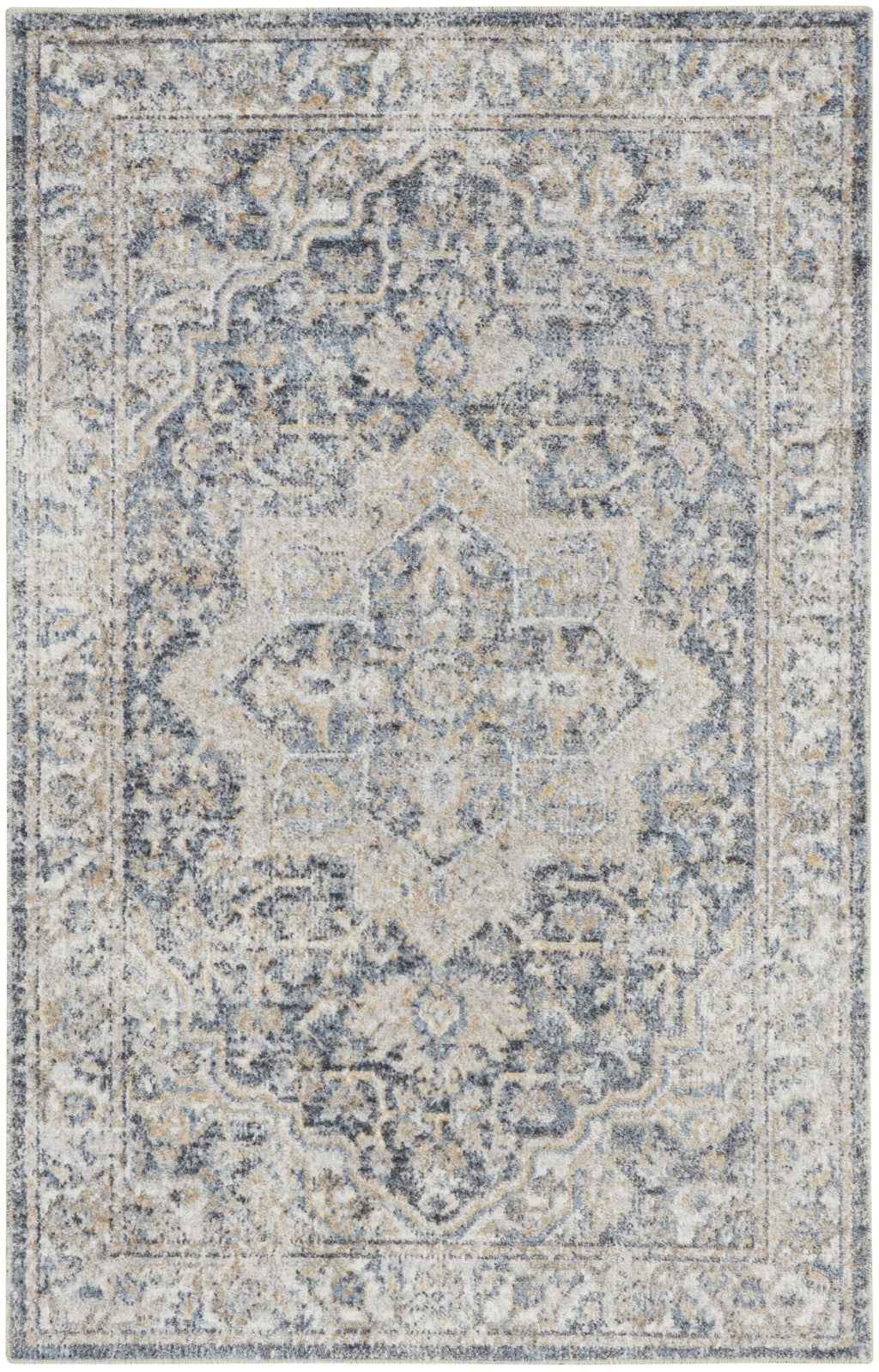 3' X 5' Gray Oriental Power Loom Washable Area Rug