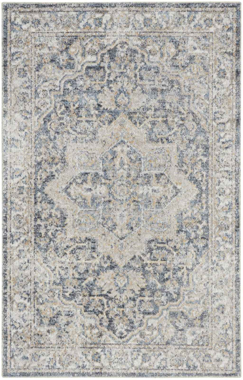 3' X 5' Gray Oriental Power Loom Washable Area Rug