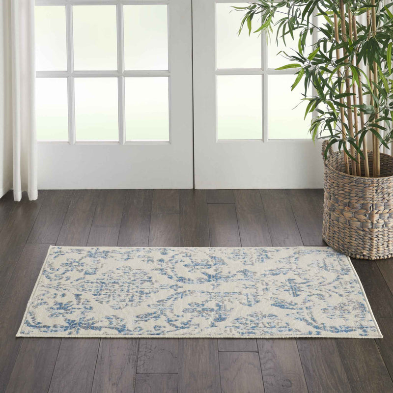 2' X 4' Cream Damask Power Loom Area Rug