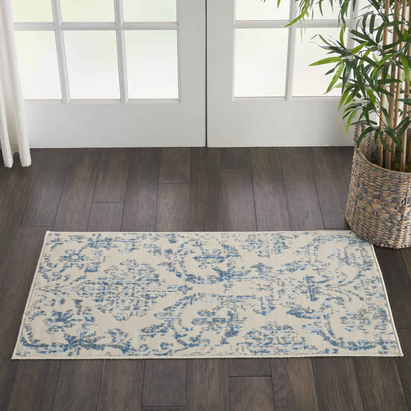 2' X 4' Cream Damask Power Loom Area Rug