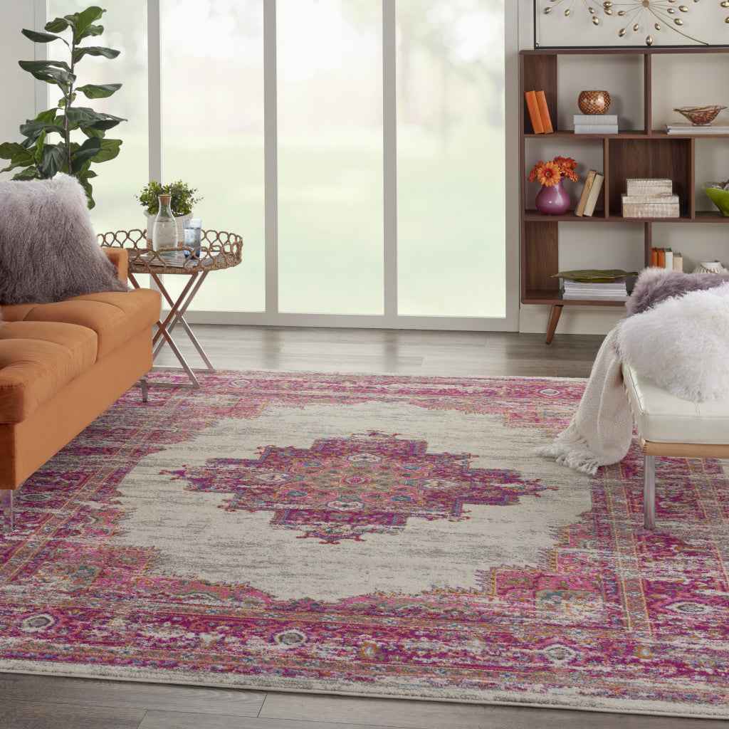 9' x 12' Pink Floral Power Loom Area Rug