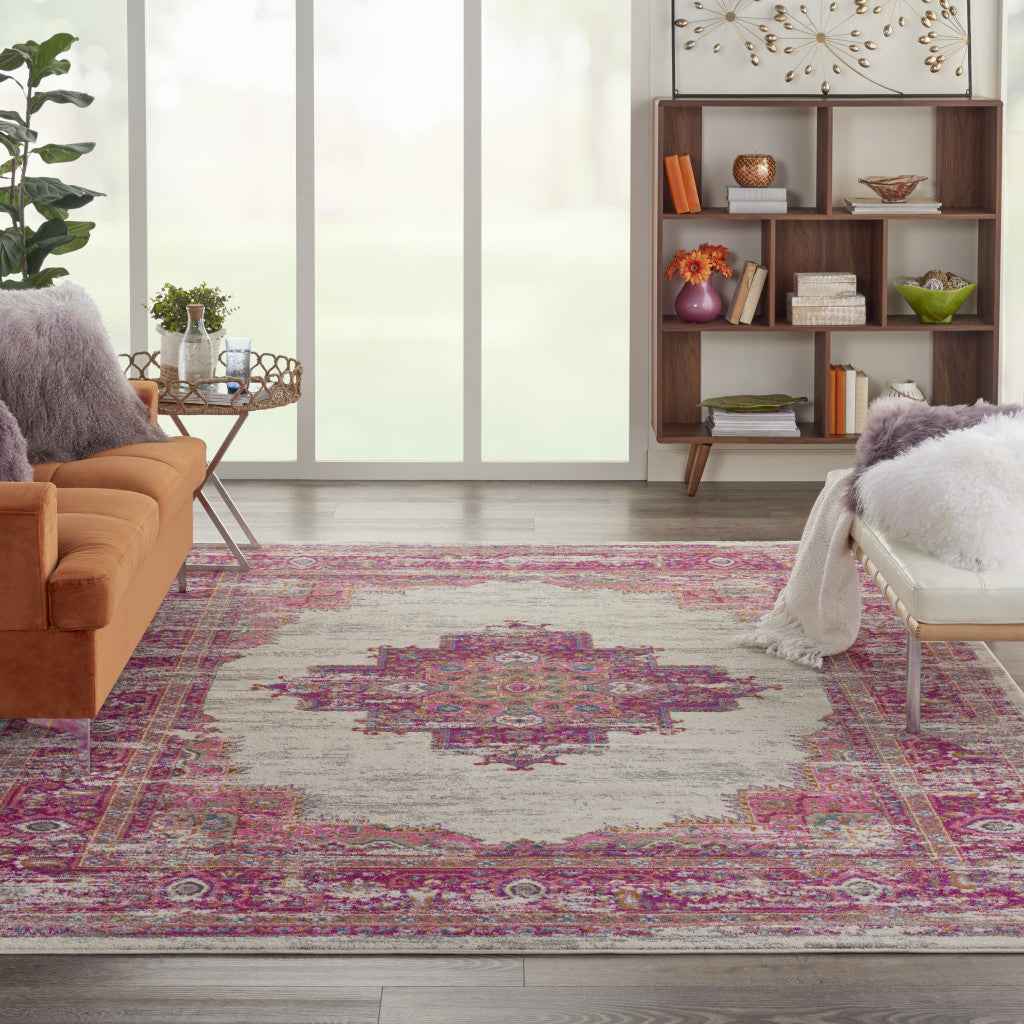 9' x 12' Pink Floral Power Loom Area Rug
