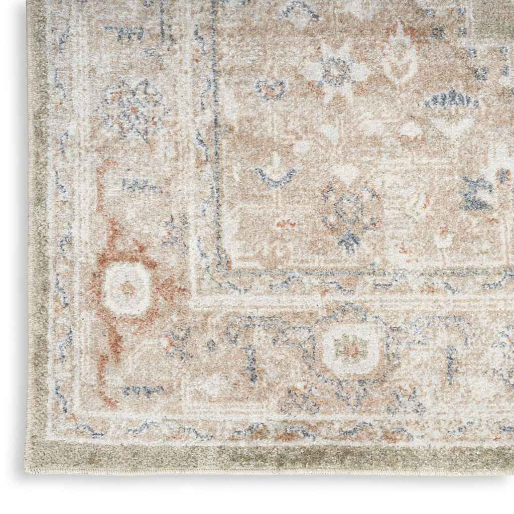 8' Sage Oriental Power Loom Distressed Washable Runner Rug