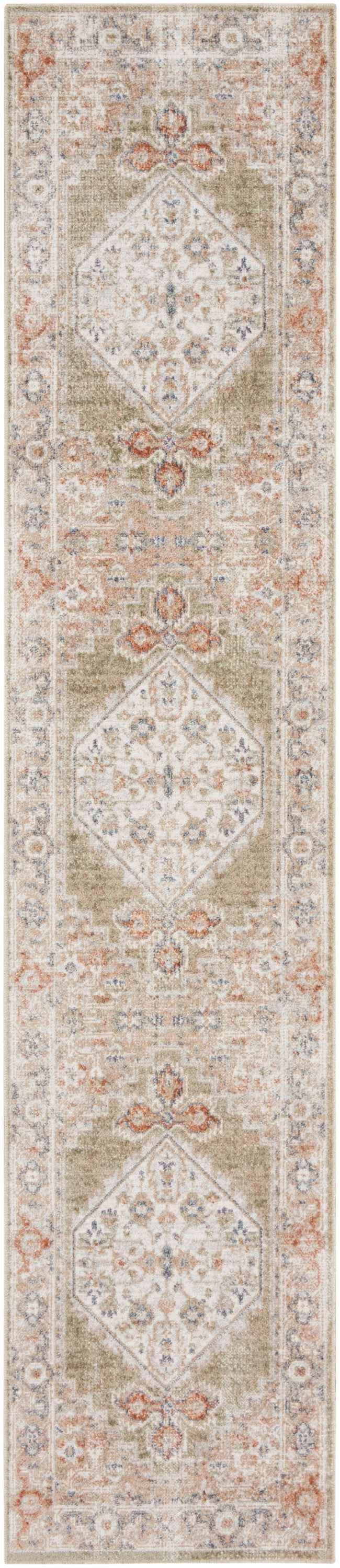 8' Sage Oriental Power Loom Distressed Washable Runner Rug