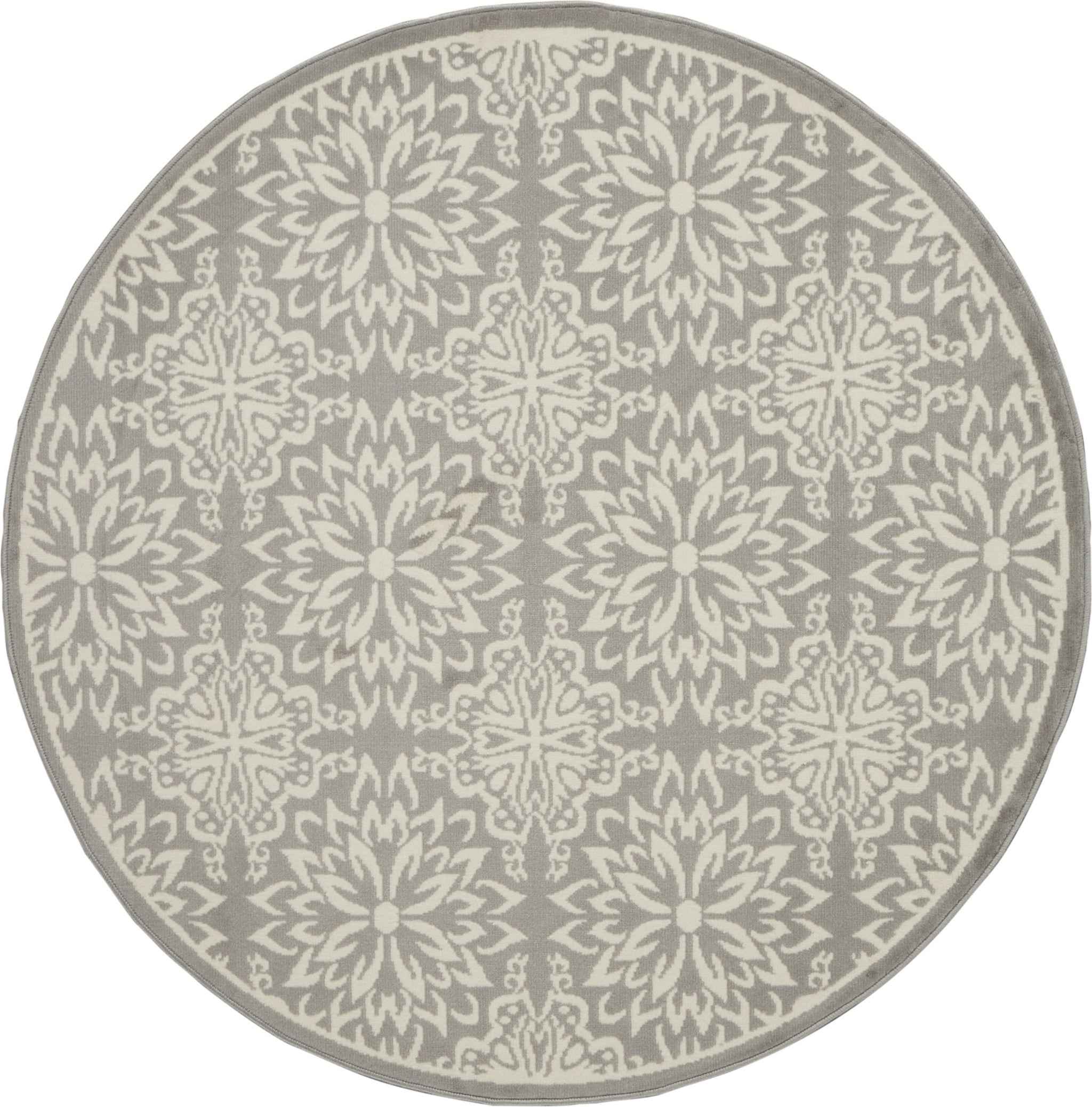 5' Gray Round Floral Power Loom Area Rug