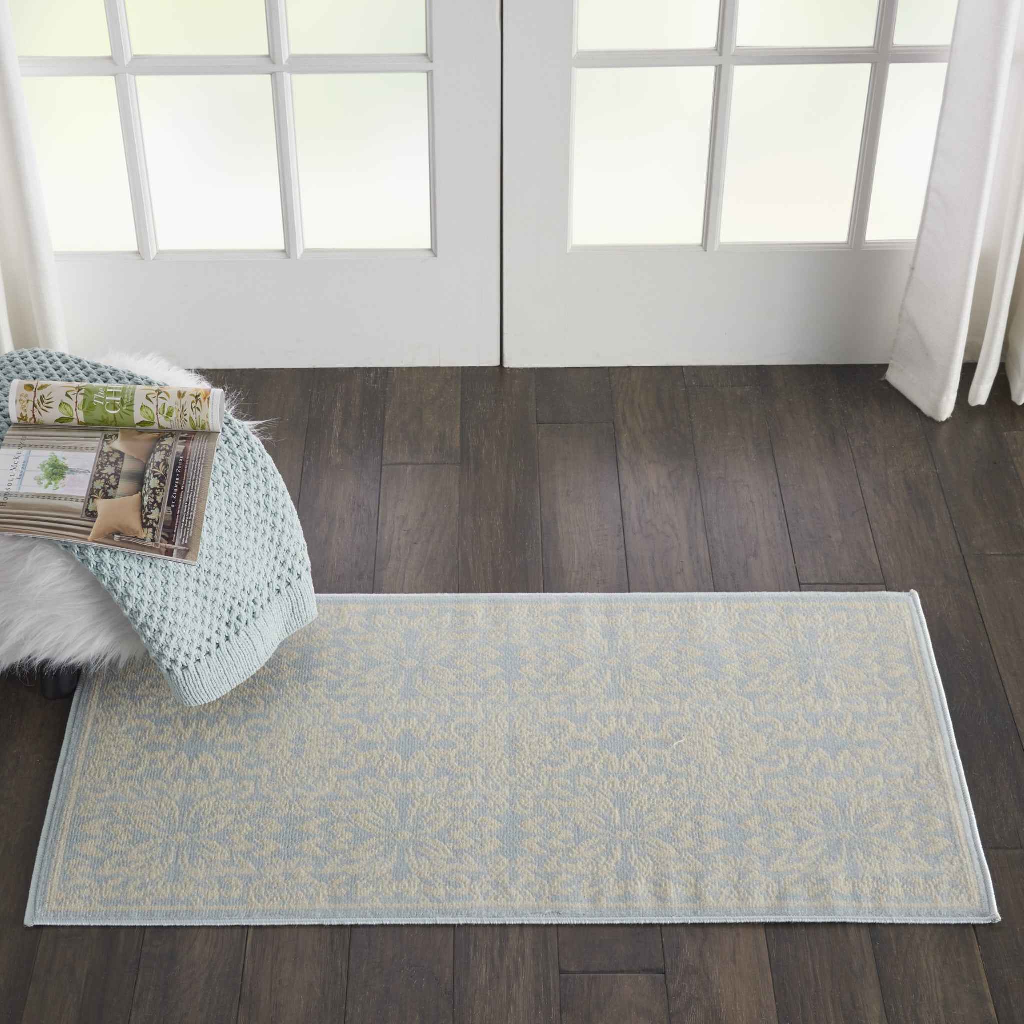 2' X 4' Light Blue Floral Power Loom Area Rug
