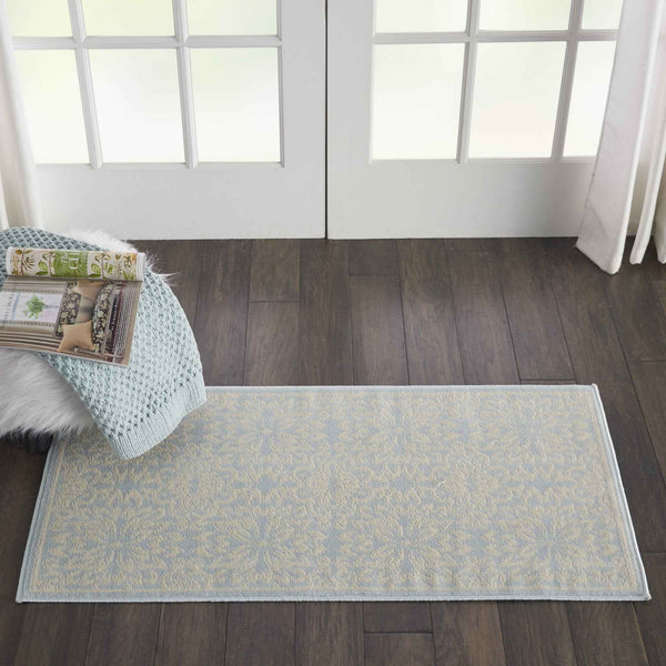 2' X 4' Light Blue Floral Power Loom Area Rug