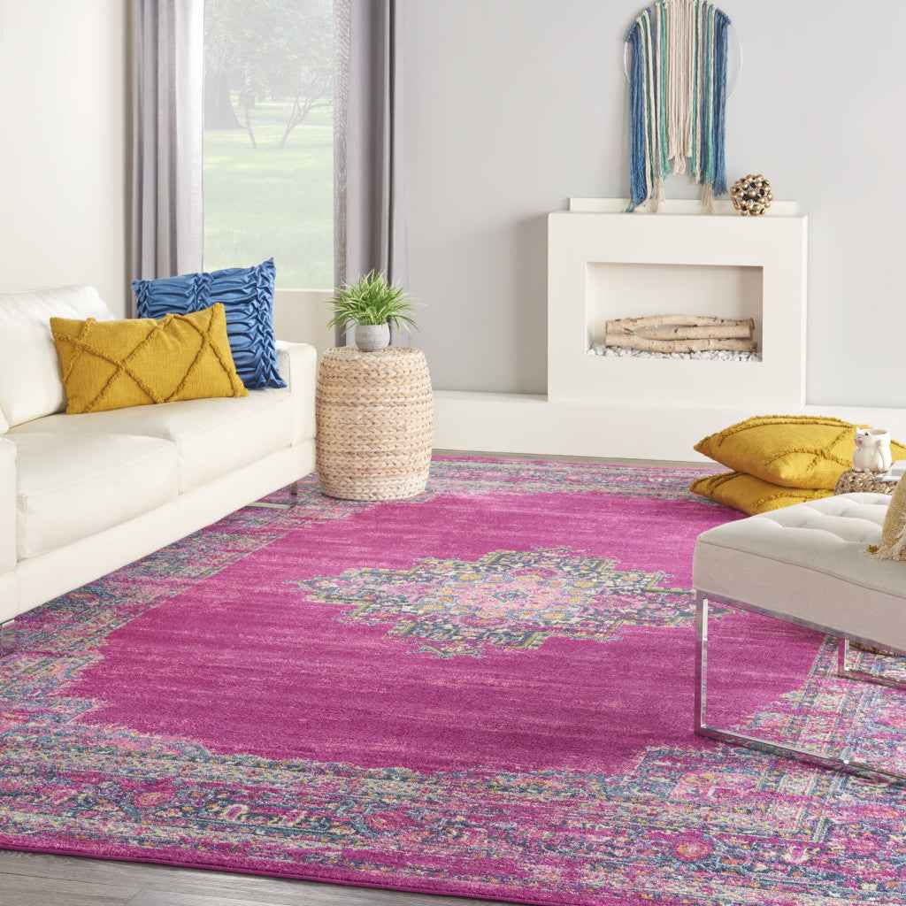 9' X 12' Fuchsia Floral Power Loom Area Rug