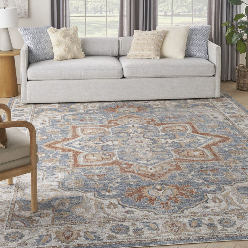 9' x 12' Gray Oriental Power Loom Area Rug